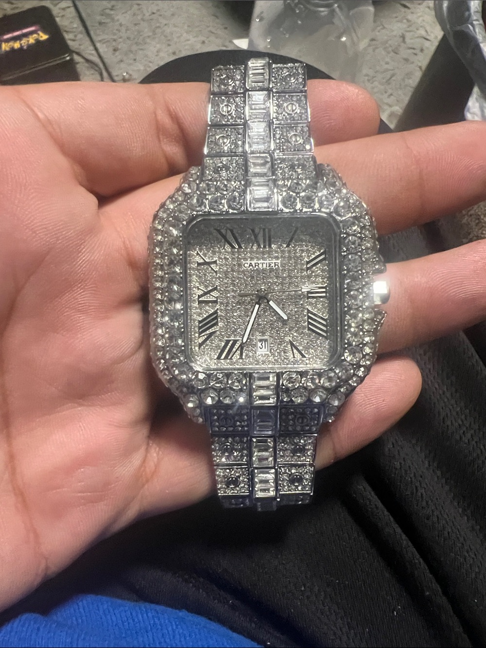 Cartier Silver-Tone Pavé Crystal Men’s Watch